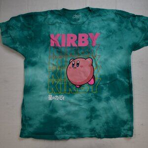 Kirby Mens Kirby Kanji Graphic Teal Tie Dye Shirt New XL